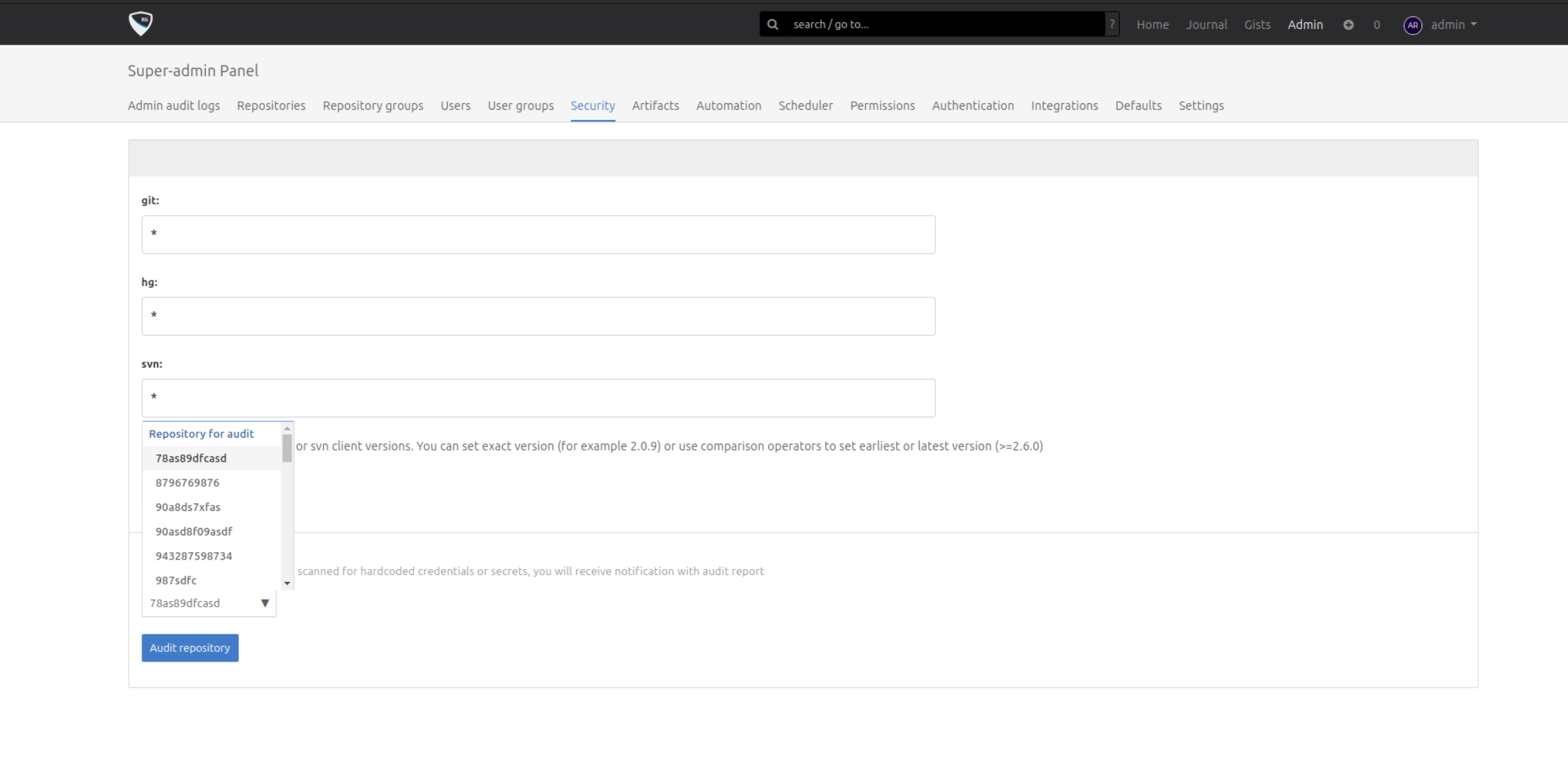 RhodeCode security scan
